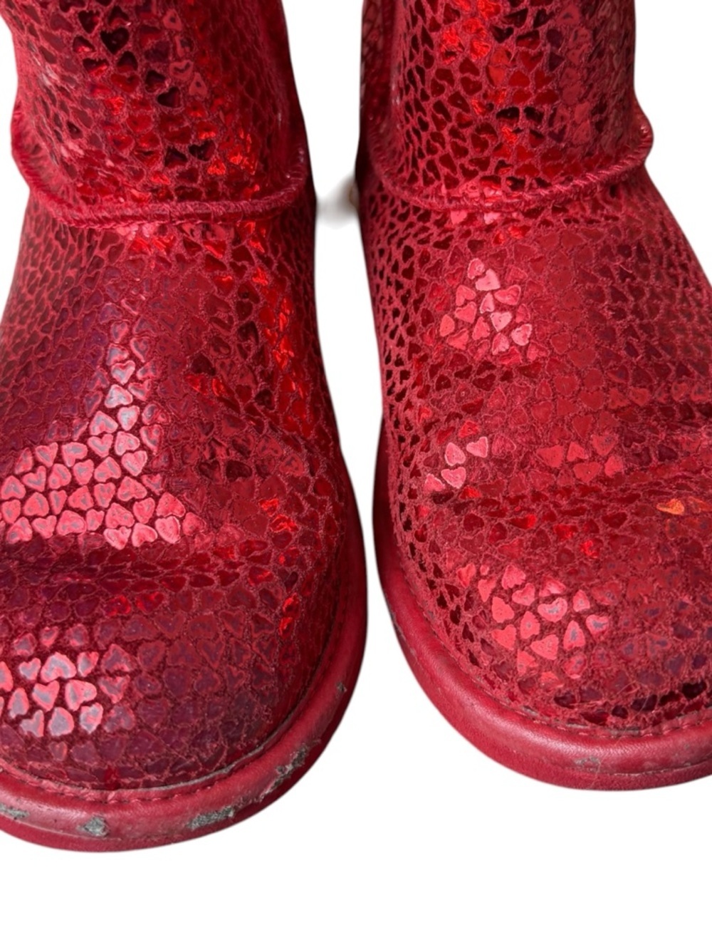 Ugg Youth Size 3 Classic II Gel Red Hearts Short Mid Boots Plush - Picture 7 of 16